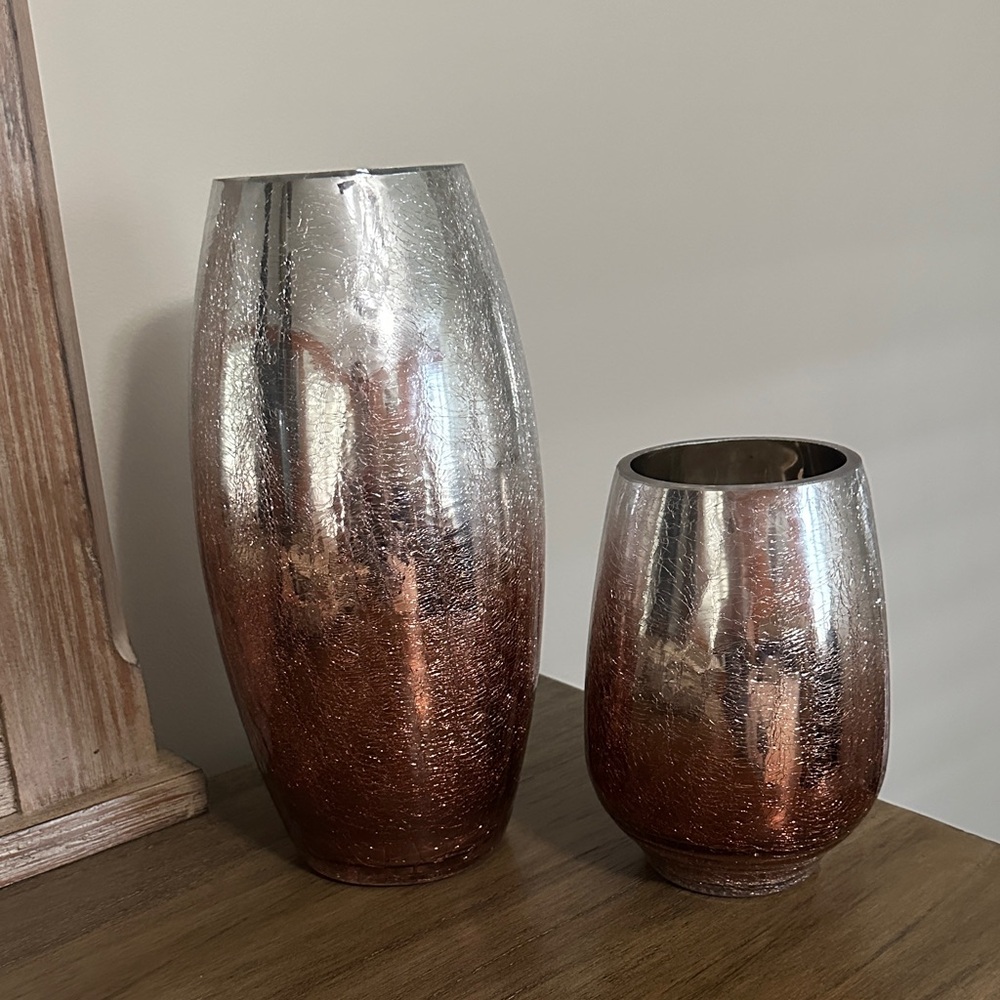 Elegant Silver and Copper Vase Set